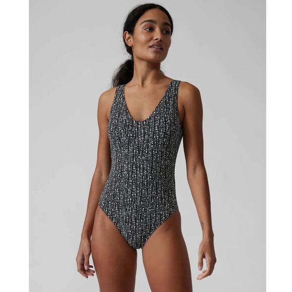 NWT Athleta Seychelles one piece swimsuit - LARGE PETITE - rice pearls black LP - Picture 1 of 3